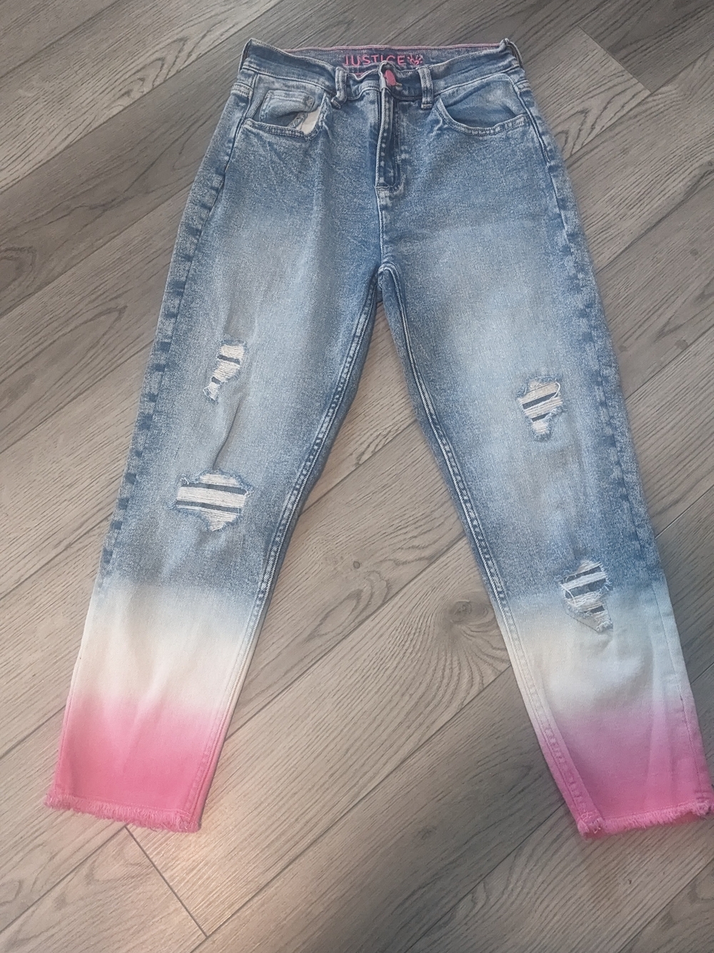 Justice Girls Pink Ombre Distressed Jeans 16